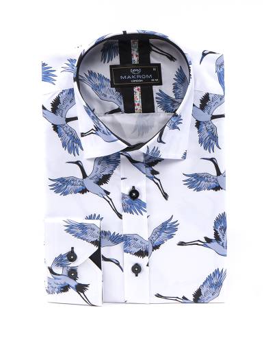 Bird Printed Long Sleeved Mens Shirt SL 7212