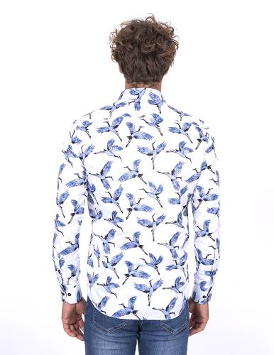 Bird Printed Long Sleeved Mens Shirt SL 7212