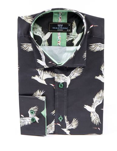 MAKROM - Bird Printed Long Sleeved Mens Shirt SL 7212 (Thumbnail - )