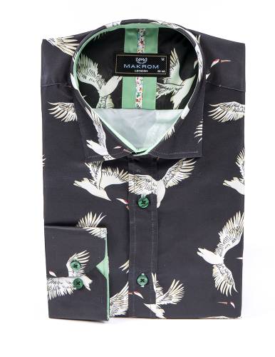 Bird Printed Long Sleeved Mens Shirt SL 7212