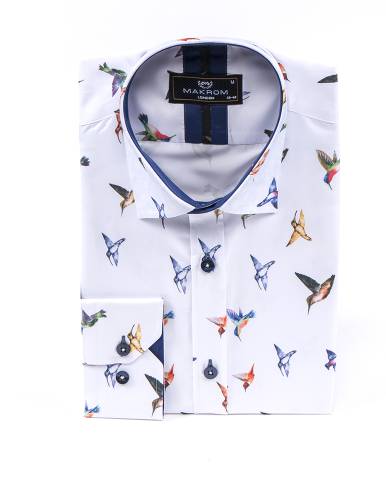 MAKROM - Bird Printed Long Sleeved Mens Shirt SL 7223