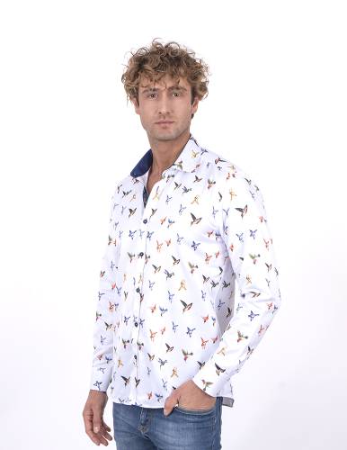 MAKROM - Bird Printed Long Sleeved Mens Shirt SL 7223 (1)