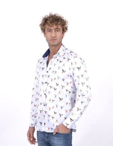 Bird Printed Long Sleeved Mens Shirt SL 7223