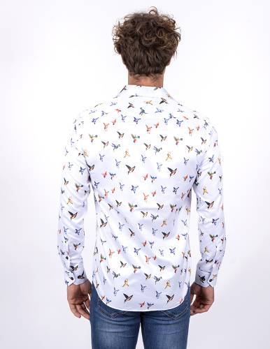 Bird Printed Long Sleeved Mens Shirt SL 7223