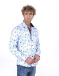 Bird Printed Long Sleeved Mens Shirt SL 7223 - Thumbnail