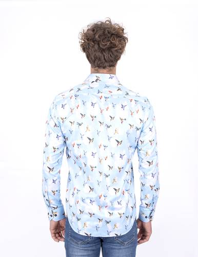 Bird Printed Long Sleeved Mens Shirt SL 7223