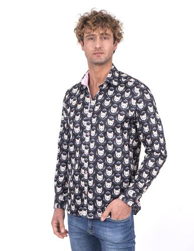 Cat Printed Long Sleeved Mens Shirt SL 7220