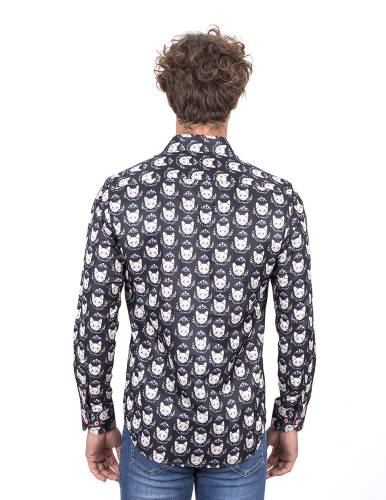 Cat Printed Long Sleeved Mens Shirt SL 7220