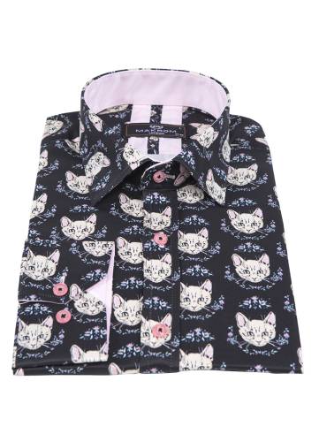 Cat Printed Long Sleeved Mens Shirt SL 7220