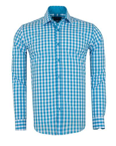 Oscar Banks - Checkered Long Sleeved Mens Shirt SL 7173