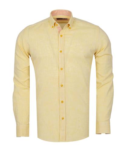 Oscar Banks - Cotton Linen Long Sleeved Mens Shirt SL 7889 (Thumbnail - )