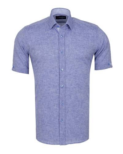 Oscar Banks - Cotton Linen Short Sleeved Mens Shirt SS 7888 (Thumbnail - )