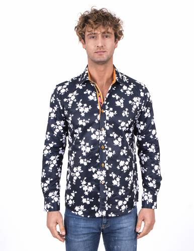 Floral Printed Long Sleeved Mens Shirt SL 7216