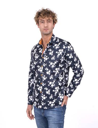 Floral Printed Long Sleeved Mens Shirt SL 7216