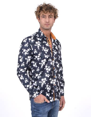 Floral Printed Long Sleeved Mens Shirt SL 7216