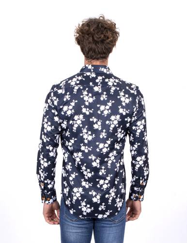 Floral Printed Long Sleeved Mens Shirt SL 7216