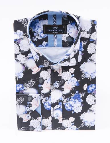 MAKROM - Floral Printed Long Sleeved Mens Shirt SL 7228 (Thumbnail - )