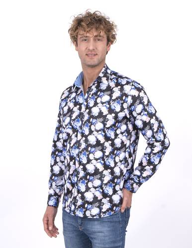 Floral Printed Long Sleeved Mens Shirt SL 7228