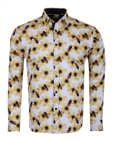 Oscar Banks - Luxury Bees Printed Long Sleeved Mens Shirt SL 6715 (1)