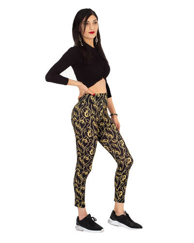 MAKROM - Luxury Black and Gold Womens Leggings TY 004