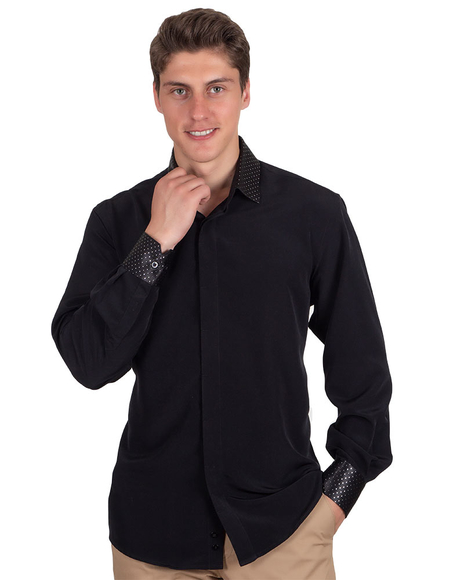 Luxury Black Long Sleeved Mens Shirt With Accessories SL 6695 | Makrom | Hemden