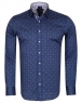 Luxury Blue and Gold Printed Pure Cotton Mens Shirt SL 6705 - Thumbnail