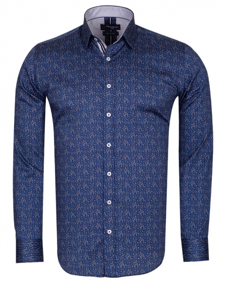 Luxury Blue and Gold Printed Pure Cotton Mens Shirt SL 6705