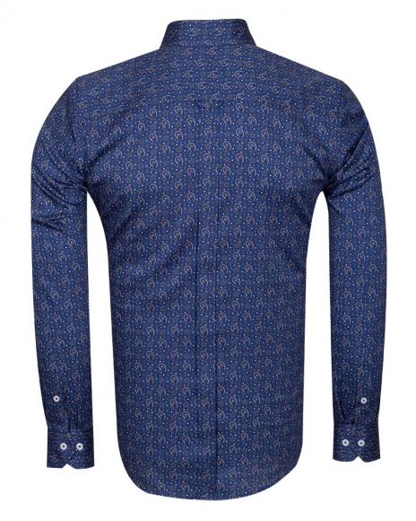 Luxury Blue and Gold Printed Pure Cotton Mens Shirt SL 6705