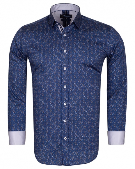 Luxury Blue and Gold Printed Pure Cotton Mens Shirt SL 6705