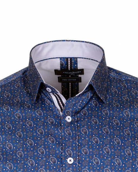 Luxury Blue and Gold Printed Pure Cotton Mens Shirt SL 6705