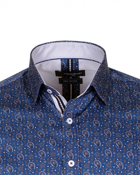 Luxury Blue and Gold Printed Pure Cotton Mens Shirt SL 6705
