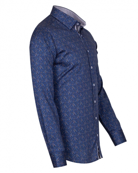 Luxury Blue and Gold Printed Pure Cotton Mens Shirt SL 6705