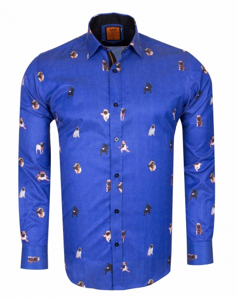 MAKROM - Luxury Blue on Dogs Printed Long Sleeved Mens Shirt SL 6564