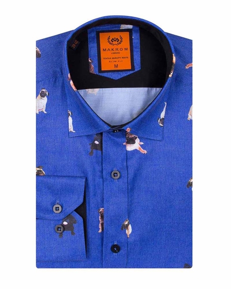 MAKROM - Luxury Blue on Dogs Printed Long Sleeved Mens Shirt SL 6564 (1)