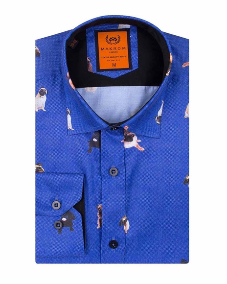 Luxury Blue on Dogs Printed Long Sleeved Mens Shirt SL 6564