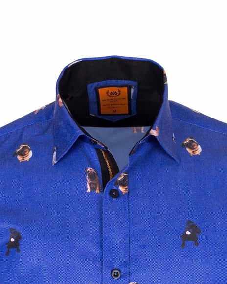 Luxury Blue on Dogs Printed Long Sleeved Mens Shirt SL 6564
