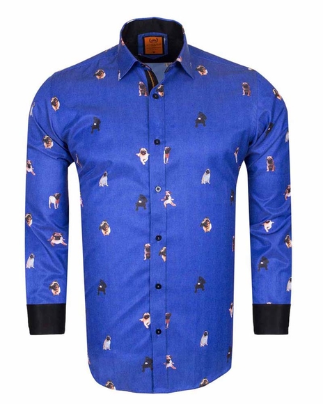 Luxury Blue on Dogs Printed Long Sleeved Mens Shirt SL 6564