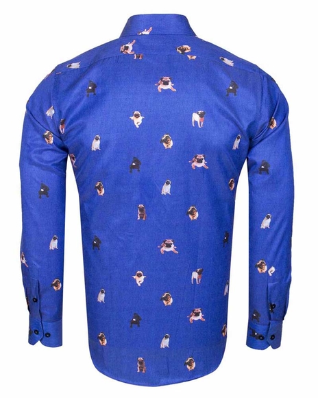 Luxury Blue on Dogs Printed Long Sleeved Mens Shirt SL 6564