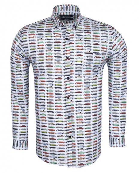 Oscar Banks - Luxury Cartoon Cars Printed Long Sleeved Mens Shirt SL 5917