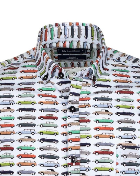 Luxury Cartoon Cars Printed Long Sleeved Mens Shirt SL 5917