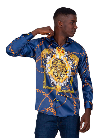 Luxury Chains Printed Long Sleeved Mens Shirt SL 6750