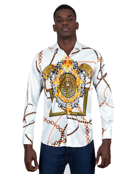 Luxury Chains Printed Long Sleeved Mens Shirt SL 6750