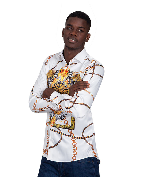 Luxury Chains Printed Long Sleeved Mens Shirt SL 6750