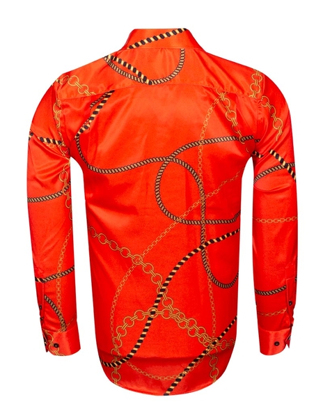 Oscar Banks - Luxury Chains Printed Long Sleeved Mens Shirt SL 6750 (Thumbnail - )