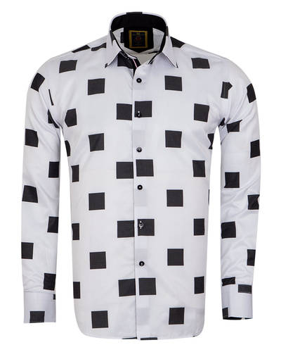 Oscar Banks - Luxury Check Pattern Printed Long Sleeved Mens Shirt SL 6312