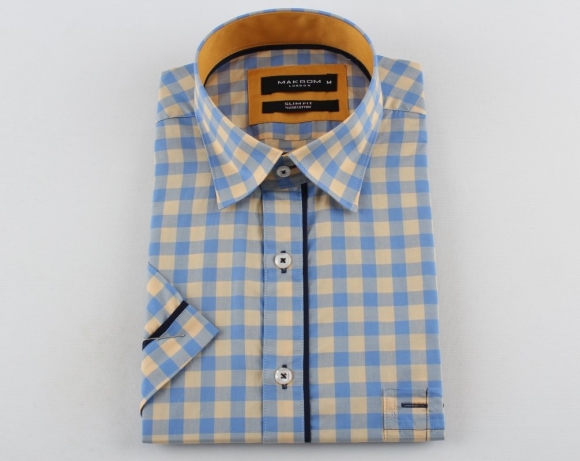 MAKROM - Luxury Check Short Sleeved Shirt with Chest Pocket SS 6050 (Thumbnail - )
