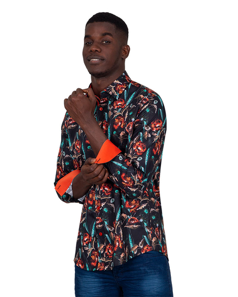 Oscar Banks - Luxury Collar Contrast and Cuff Insert Mens Shirt SL 6830