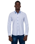 Luxury Collar Contrast and Cuff Insert Printed Long Sleeved Double Collar Mens Shirt SL 6817 - Thumbnail