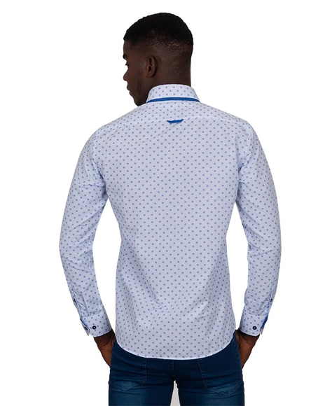 MAKROM - Luxury Collar Contrast and Cuff Insert Printed Long Sleeved Double Collar Mens Shirt SL 6817 (1)