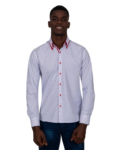 Luxury Collar Contrast and Cuff Insert Printed Long Sleeved Double Collar Mens Shirt SL 6817
